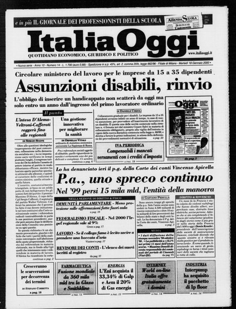 Italia oggi : quotidiano di economia finanza e politica